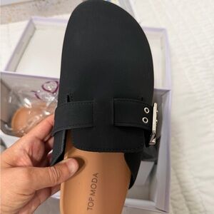 TOP Moda Black Slip-On Mule with Silver Buckle